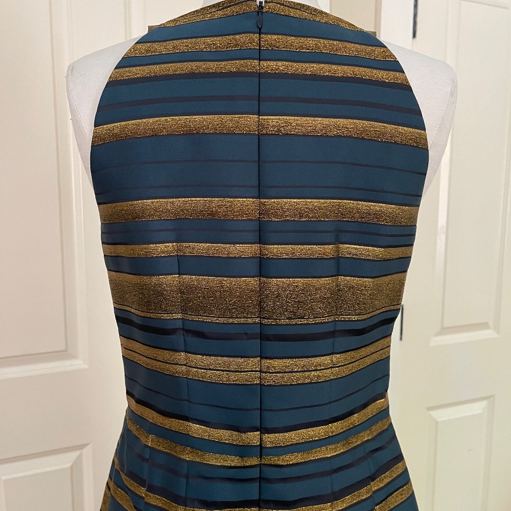 Kay Unger Navy and Gold Striped Halter Wedding Guest Gown - Picture 3 of 15